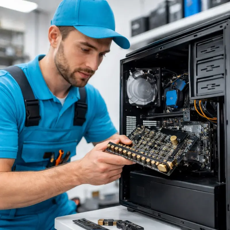 Мастер устанавливает звуковую карту на ПК в Калининце